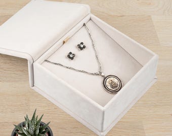 Personalized Necklace and Earrings Gift Box | Wedding Necklace and Earrings Box with Custom Personalization or Logo | Hand Made Gift for Her