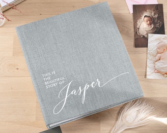 Linen Baby Photo Album With Sleeves for 100-1000 4x6" Photos, Baby Slip-In Memory Book, Personalized Baby Scrapbook Album, Baby Shower Gift