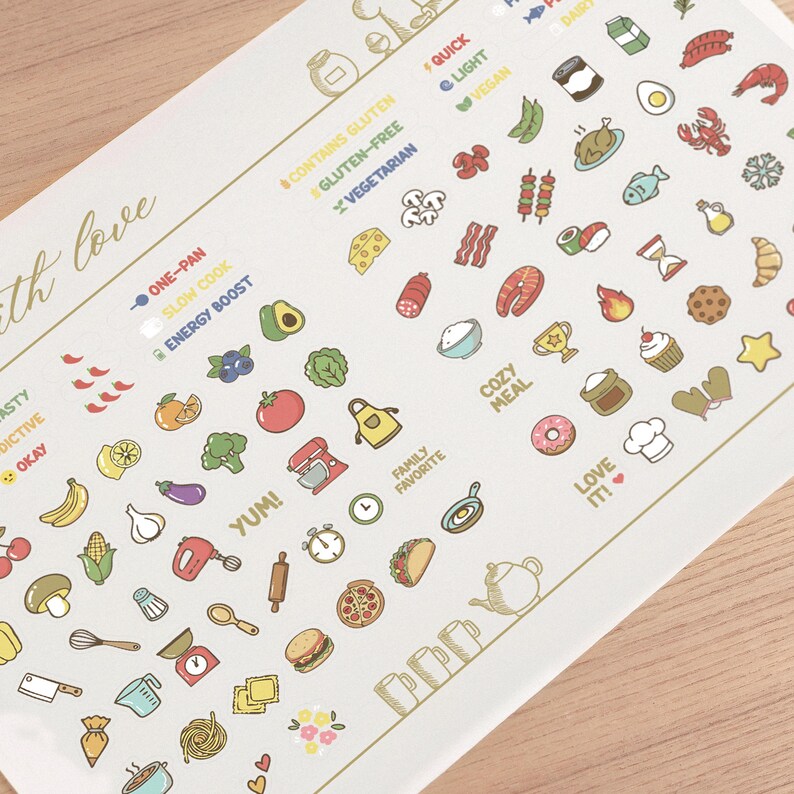 Recipe Book Emoji Sticker Set | Transparent Cooking Stickers | Fun ...