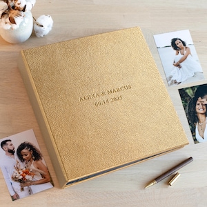 Gold Photo Album with 4x6 Sleeves | Large Personalized Eco-Leather Slip-In Album | Holds Up to 1000 Photos | Wedding or Family Memory Book