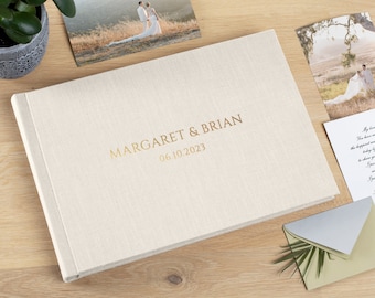 Linen Lay Flat Wedding Photo Album | Personalized Flush Mount Photo Book | Photos Printed on Thick Album Pages | Hand Made by Arcoalbum