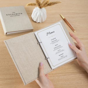 Portamenús personalizados / Portamenús de tapa dura personalizados para restaurantes y bodas / Tamaños A4, A5 y Carta de EE. UU. / Hechos a mano por Arcoalbum
