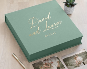 Caixa de lembranças de casamento, caixa de linho personalizada para recordações, caixa para álbum de fotos de casamento, caixa para scrapbook sob medida, caixa grande para presente de casamento