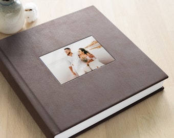 Luxury Lay-Flat Wedding Photo Album | Flush Mount, Ultra-Thick Printed Pages, Custom Design | Eco-Leather Cover with Glass Window