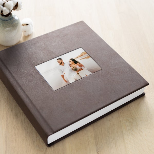 Luxury Lay-Flat Wedding Photo Album | Flush Mount, Ultra-Thick Printed Pages, Custom Design | Eco-Leather Cover with Glass Window