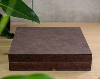 present presentation box Brown Wooden Clamshell Box, Photo Album Box, Luxury Keepsake Box, Custom Size Scrapbook Box