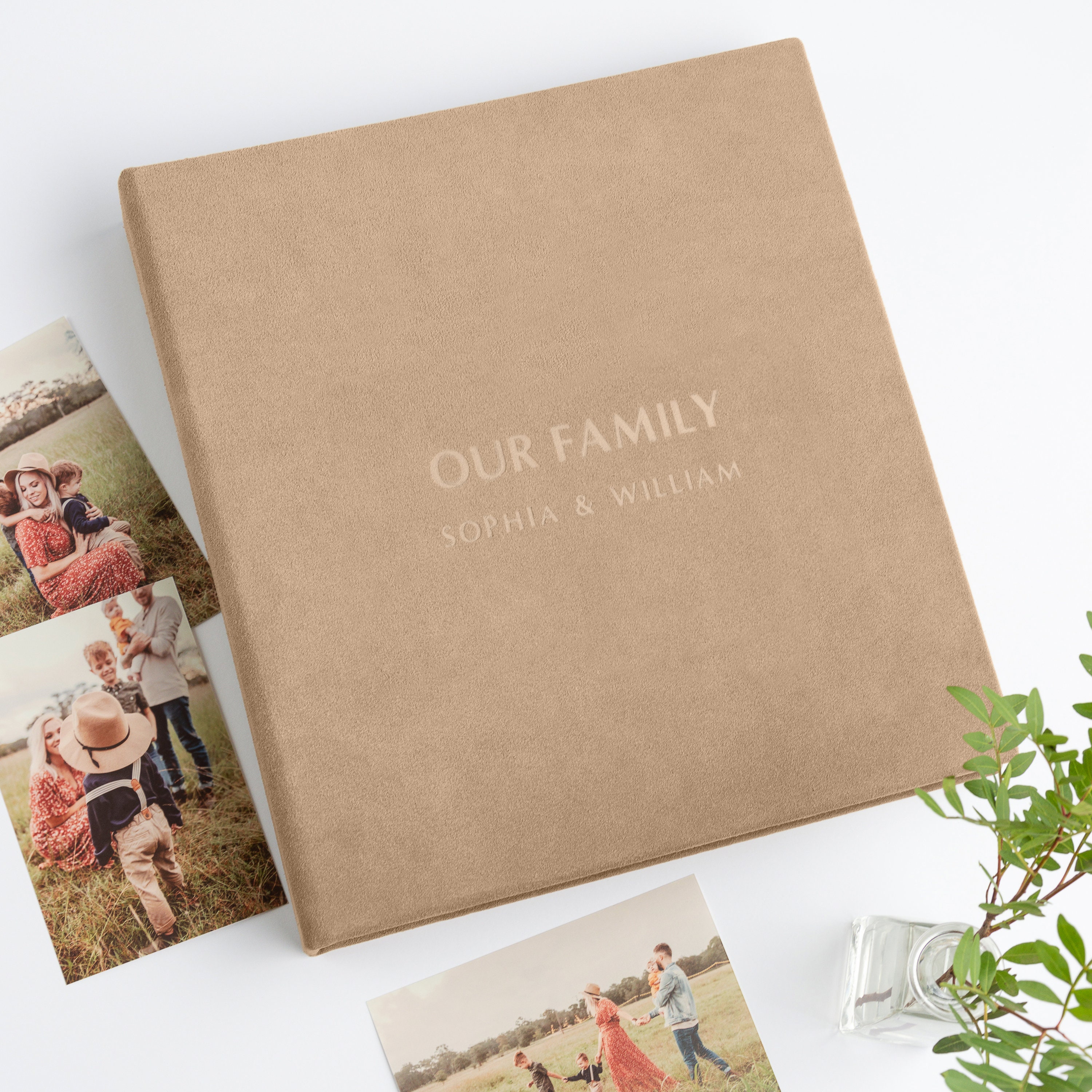 12x12 Linen Personalized Scrapbook Album, Rustic Family Photo