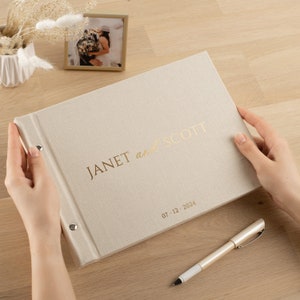 Libro degli ospiti per matrimonio in lino / Libro degli ospiti personalizzato / Testo o logo personalizzato / 100 - 200 pagine bianche o a righe / Fatto a mano in Europa