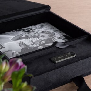 Personalized Photo Box for Photos 4x6, 5x7, 6x8, 8x10, 12x8, 12x12 Velvet Memory Box for Photos with USB 3.0 64 GB Flash Drive Included image 2