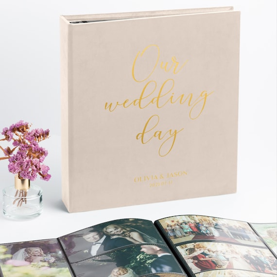 Wedding Photo Album With Sleeves for 4x6 Photos, Large Velvet Slip
