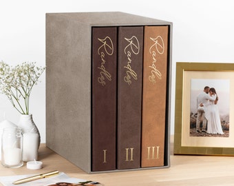 3 Wedding Self-adhesive Albums + Slipcase, Personalized Eco Leather Scrapbook Albums Accommodate up to 2400 4x6 Photos | Hand Made in Europe