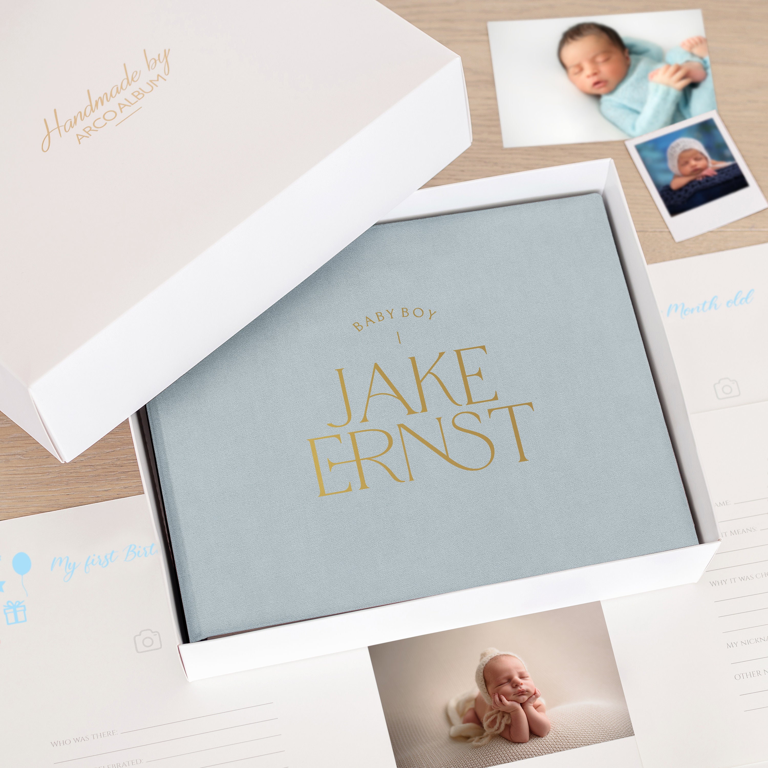 First Year Baby Boy Memory Book, Personalized Baby Album, Modern