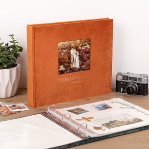 Álbum de recortes de boda personalizado de terciopelo, hecho a mano, de 30 x 30 cm, con ventana para fotos, de viaje