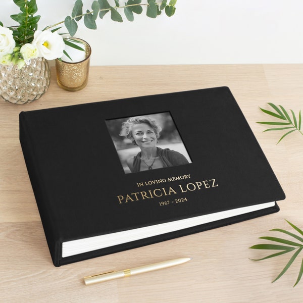 Personalized Memorial Condolence Book | Keepsake Book of Remembrance | Happy Memories Book with Photo Window | Custom In Loving Memory Album
