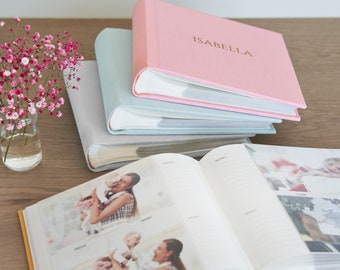 Baby Slip In Photo Album for 200 4x6 or 5x7 Photos, Personalised Photo Album with Sleeves for 10x15cm or 13x18cm Photos, Baby Birthday Gift