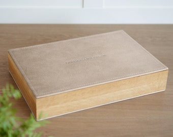 Personalized Wooden Clamshell Box, Wedding Wooden Keepsake Box, Natural Ash Photo Album Box, Custom Size Scrapbook Box, Wedding Gift Box