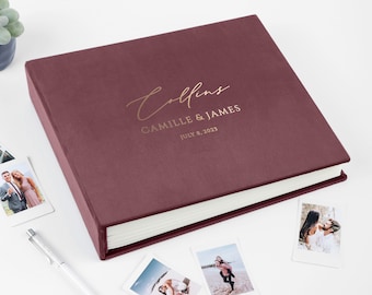 Personalized Wedding Guest Book | Suede Guestbook with Gold Foil Writing | Fits for all Photo Sizes: Instax Mini Wide Square 4x6 2x6 etc.