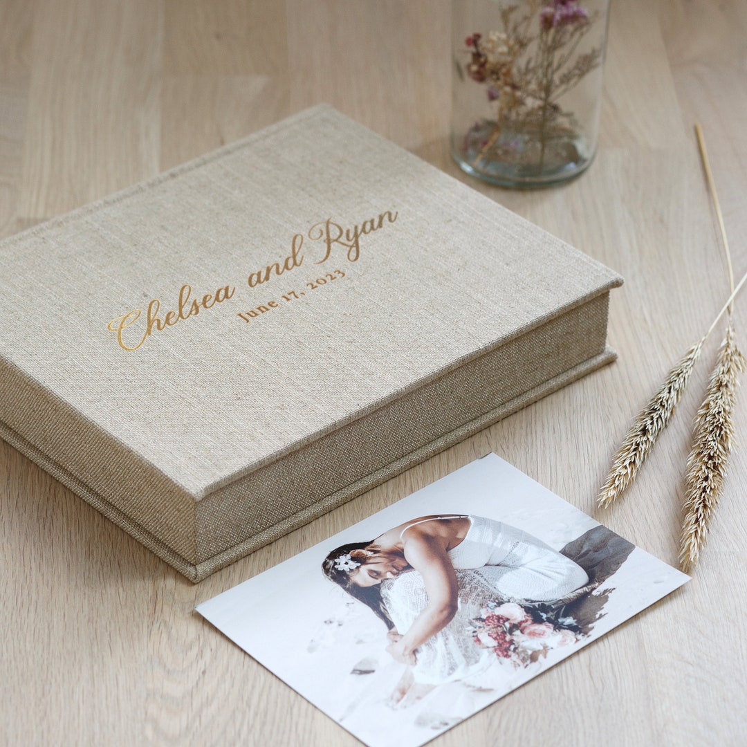 Wedding Keepsake Box, Personalized Linen Memory Box, Wedding Photo