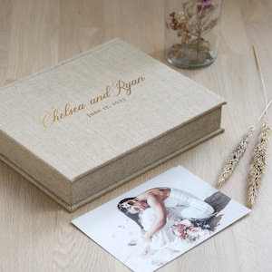 Hochzeit Erinnerungsbox, personalisierte Leinen Erinnerungsbox, Hochzeit Fotoalbum Box, Scrapbook Box in benutzerdefinierter Größe, große Geschenkbox handgefertigt in Europa