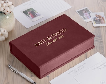 Mad Lib-kaarten bruiloft in gepersonaliseerde fluwelen doos, advieskaarten bruiloft met doos, alternatief huwelijksgastenboek, advieskaarten vrijgezellenfeest