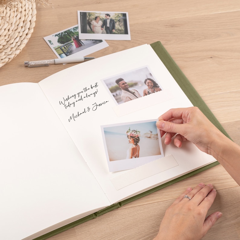 Linnen Bruiloft Gastenboek Alternatief, Verticaal Gepersonaliseerde Foto Gastenboek voor alle Instant Foto's, Photo Booth Boek voor 2x6 en 4x6 Foto's afbeelding 4