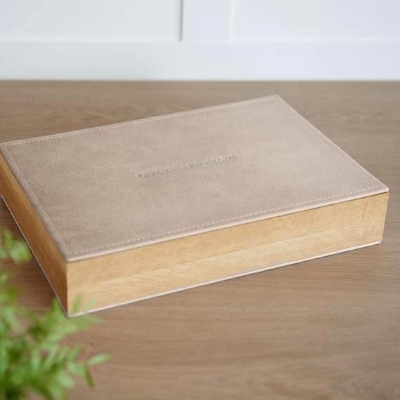 Personalized Wooden Clamshell Box, Wedding Wooden Keepsake Box, Natural Ash Photo Album Box, Custom Size Scrapbook Box, Wedding Gift Box