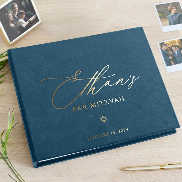 Personalisiertes Bar Mitzwa-Gästebuch | Andenken Erinnerungsalbum | Elegantes Geschenk für einen besonderen Anlass