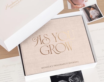 Schwangerschaft Geschenk für werdende Mama, Leinen Schwangerschaftstagebuch, Schwangerschaftstagebuch Gender Neutral, personalisierter Schwangerschaftsplaner, hergestellt von Arcoalbum