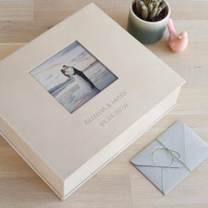 Personalized Wedding Keepsake Box in Eco Leather | Custom Memory Box for Photo Album, Guestbook or Scrapbook | Large Box with Photo Window