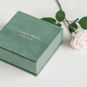 Wedding Ring Box Best Seller, Personalized Ring Box, Green Velvet Ring Bearer Box with Removable Ring Bearer Pillow