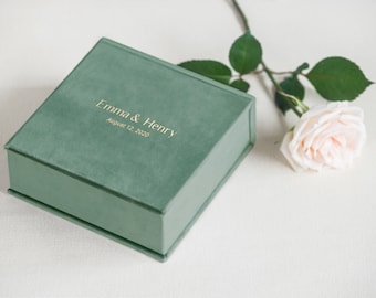 Caja de anillo de boda más vendida, caja de anillo personalizada, caja portadora de anillo de terciopelo verde con almohada portadora de anillo extraíble