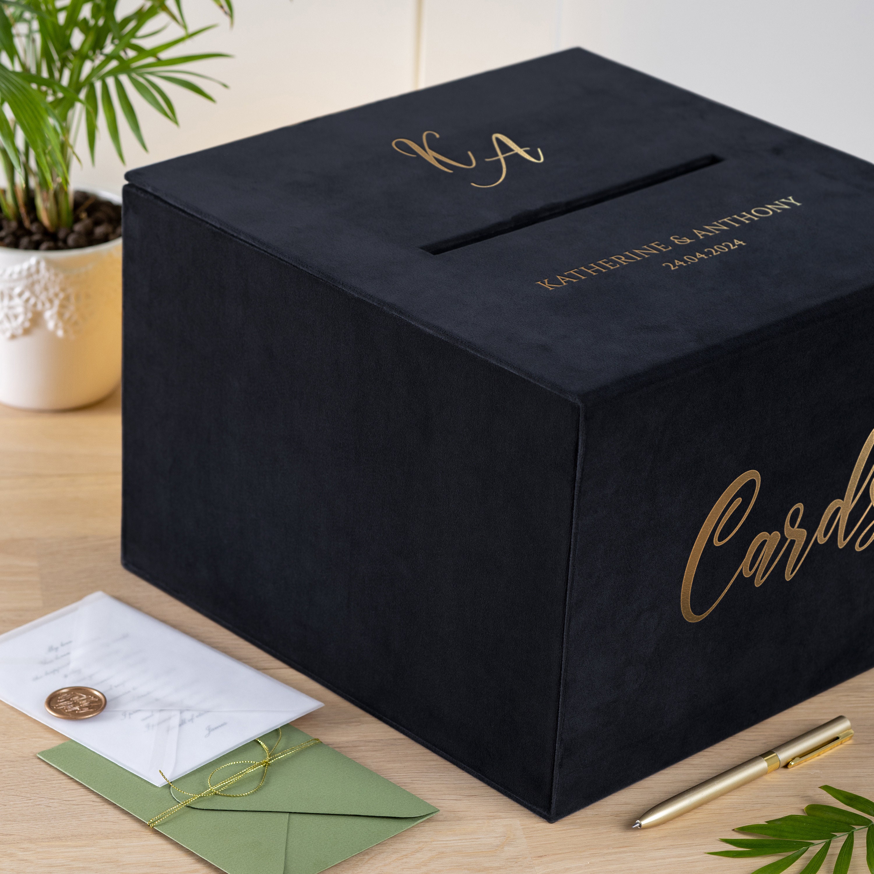 Personalized Velvet Wedding Card Box | Modern Gift Card Holder With ...