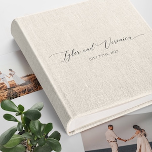 Linen Wedding Photo Album Modern Wedding Gift, Anniversary Scrapbook Album, Large Traditional Book Bound Photo Album, Family Travel Album image 1