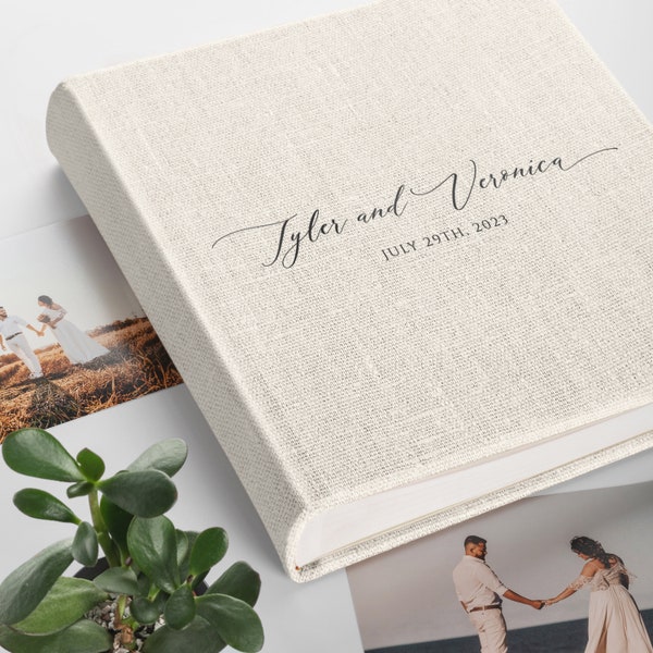 Linen Wedding Photo Album - Modern Wedding Gift, Anniversary Scrapbook Album, Large Traditional Book Bound Photo Album, Family Travel Album