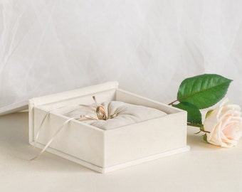 Caja de anillo de boda más vendida, caja de anillo personalizada, caja portadora de anillo de terciopelo con almohada portadora de anillo extraíble