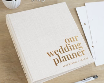 Elegant Wedding Planner Organizer | Personalized Wedding Planning Book | Linen Ring Binder - Wedding Planer Notebook | Bride Engagement Gift