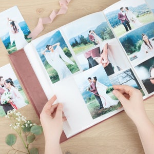 Large Wedding Slip-In Photo Album With Sleeves for 100-1000 4x6" Photos, Personalized Blush Pink Velvet Photo Book Hand Made in Europe