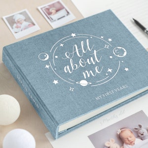 Personalized Baby Memory Book, Linen Baby Boy Photo Album, Baby First Year - Five Year Journal, Baby Girl Scrapbook Album, Gift For New Mom