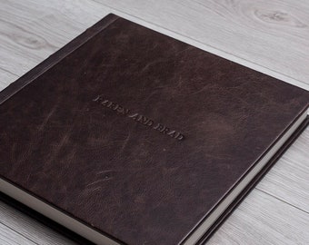 Leather Travel Photo Album, Large Family Photo Album, Memory Photo Album with French Binding