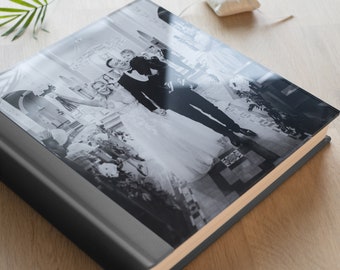 Luxury Wedding Photo Album with Glass Cover | Leather Lay Flat Photo Book | Bespoke Flash Mount Album