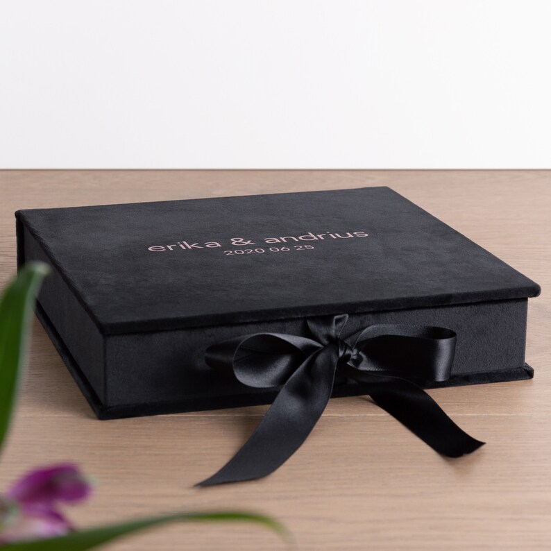 Personalized Photo Box for Photos 4x6, 5x7, 6x8, 8x10, 12x8, 12x12 Velvet Memory Box for Photos with USB 3.0 64 GB Flash Drive Included image 5