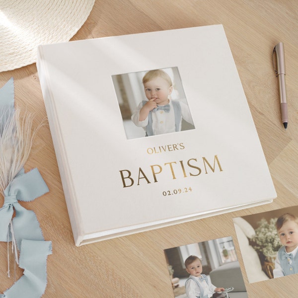 Personalized Baby Baptism Photo Album with Sleeves for up to 1000 4x6 Photos| Memory Scrapbook with Photo Window | Christening Keepsake Gift