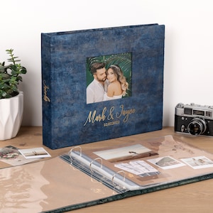 Álbum de recortes de boda personalizado / Álbum de recortes de viaje de terciopelo de 30,5 x 30,5 cm / Álbum de recortes con ventana para fotos / Hecho a mano por Arcoalbum