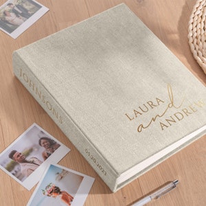 Linen Wedding Guest Book Alternative, Personalized Vertical Photo Guestbook for all Instant Photos, Photo Booth Book for 2x6 and 4x6 Photos