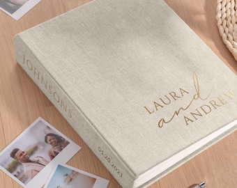 Linen Wedding Guest Book Alternative, Personalized Vertical Photo Guestbook for all Instant Photos, Photo Booth Book for 2x6 and 4x6 Photos