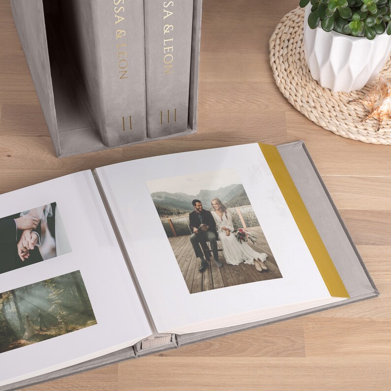 3 Wedding Self-adhesive Albums Slipcase, Large Personalized Scrapbook Albums Accommodate up to 2400 4x6 Photos Hand Made in Europe image 4