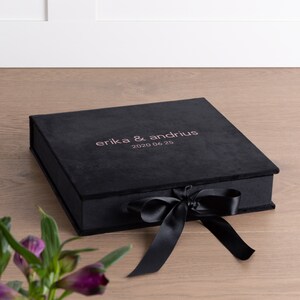 Personalized Photo Box for Photos 4x6, 5x7, 6x8, 8x10, 12x8, 12x12 Velvet Memory Box for Photos with USB 3.0 64 GB Flash Drive Included image 3
