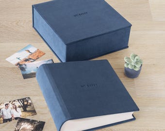 Álbum de boda de gamuza con caja, álbum de fotos familiar + caja, álbum de fotos de viaje, álbum de recortes y caja