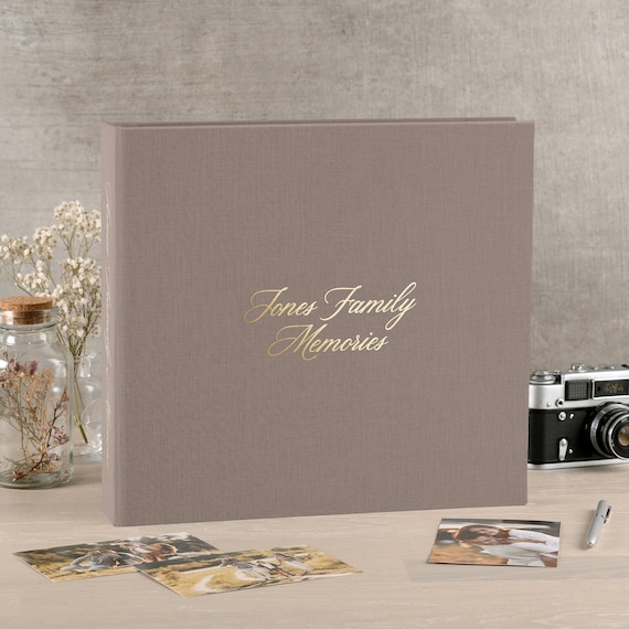 12x12 Linen Personalized Scrapbook Album, Rustic Family Photo