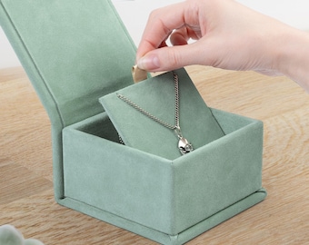 Scatola regalo per collana personalizzata, scatola per collana da sposa in velluto verde o pelle scamosciata con personalizzazione personalizzata